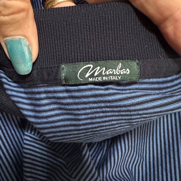 Marbas Men’s Large Polo Shirt Blue Striped Cotton Collared Casual Golf Italy - Picture 10 of 12